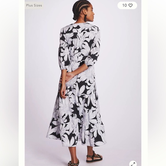 Maeve by Anthropologie Black and White Floral Romantic Midi Dress size 0 - Picture 2 of 7